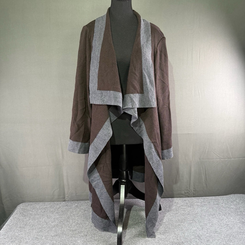 St John Collection Cardigan Women L Wool Waterfall Draped Knit Minimalist Brown